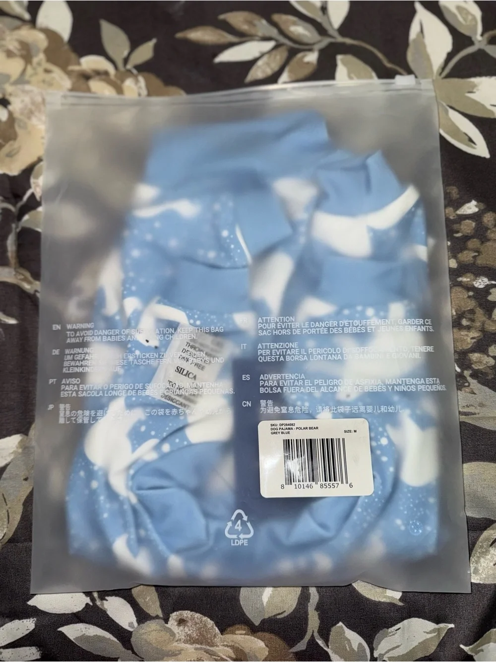 Spark Paws Medium Polar Bear Print Blue Pet Pajamas